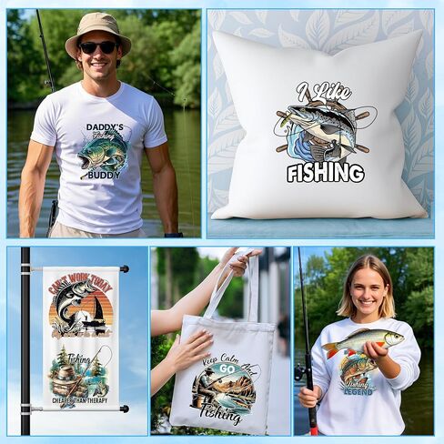 12 Sheets Fishing Iron on Transfers for T-Shirts, Funny DTF Transfers Ready to Press Heat Transfers Vinyl, Iron on Patches Decals for Clothes Canvas Bag Hoodie Pillow Covers DIY Crafts in Saudi Arabia