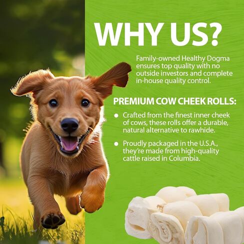Healthy Dogma 4" Beef Cheek Rolls for Dogs – Mixed Pack Cheese Flavor & Bully Dusted Chews – Natural Collagen Beef Cheek Rolls – Long Lasting Dog Treats – 6 Pack in Kuwait