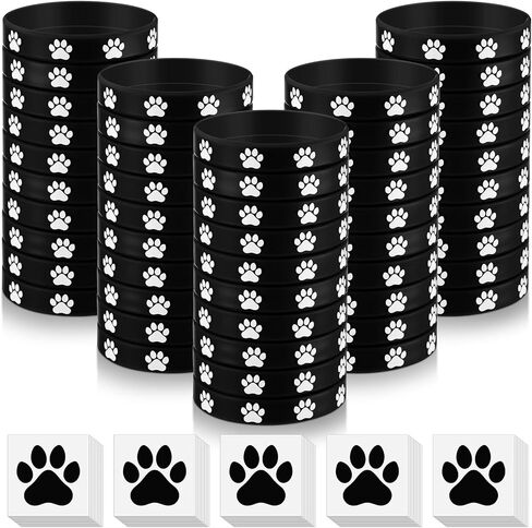 Soulchen 50 Pcs Paw Print Silicone Bracelets with 100pcs Dog Paw Sticker Rubber Wristbands for Birthday Puppy Animal Baby Shower Party Decorations Supplies Accessories Goodie Bag Favor(Blue) in Kuwait