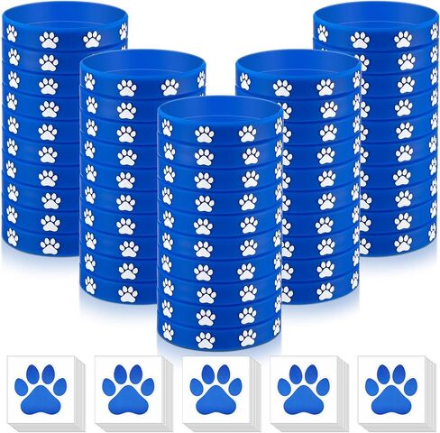 Soulchen 50 Pcs Paw Print Silicone Bracelets with 100pcs Dog Paw Sticker Rubber Wristbands for Birthday Puppy Animal Baby Shower Party Decorations Supplies Accessories Goodie Bag Favor(Blue) in Kuwait