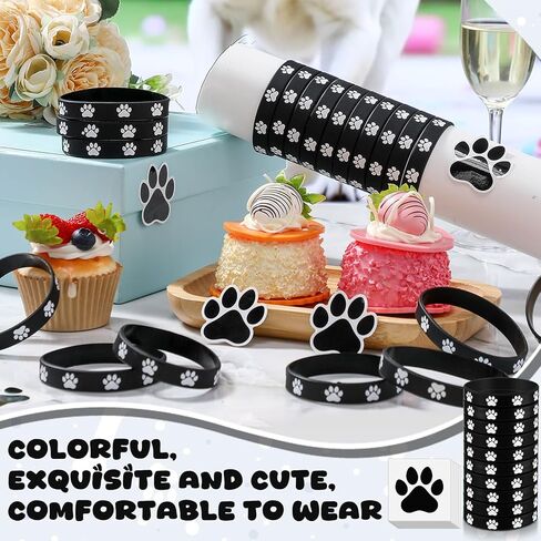 Soulchen 50 Pcs Paw Print Silicone Bracelets with 100pcs Dog Paw Sticker Rubber Wristbands for Birthday Puppy Animal Baby Shower Party Decorations Supplies Accessories Goodie Bag Favor(Blue) in Kuwait