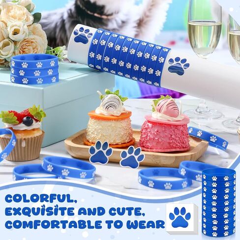Soulchen 50 Pcs Paw Print Silicone Bracelets with 100pcs Dog Paw Sticker Rubber Wristbands for Birthday Puppy Animal Baby Shower Party Decorations Supplies Accessories Goodie Bag Favor(Blue) in Kuwait