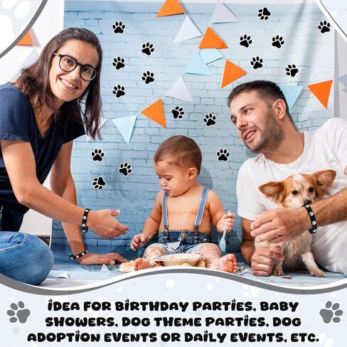 Soulchen 50 Pcs Paw Print Silicone Bracelets with 100pcs Dog Paw Sticker Rubber Wristbands for Birthday Puppy Animal Baby Shower Party Decorations Supplies Accessories Goodie Bag Favor(Blue) in Kuwait