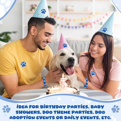 Soulchen 50 Pcs Paw Print Silicone Bracelets with 100pcs Dog Paw Sticker Rubber Wristbands for Birthday Puppy Animal Baby Shower Party Decorations Supplies Accessories Goodie Bag Favor(Blue) in Kuwait