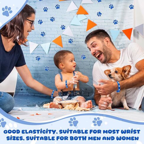 Soulchen 50 Pcs Paw Print Silicone Bracelets with 100pcs Dog Paw Sticker Rubber Wristbands for Birthday Puppy Animal Baby Shower Party Decorations Supplies Accessories Goodie Bag Favor(Blue) in Kuwait