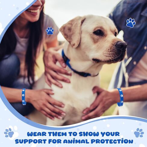 Soulchen 50 Pcs Paw Print Silicone Bracelets with 100pcs Dog Paw Sticker Rubber Wristbands for Birthday Puppy Animal Baby Shower Party Decorations Supplies Accessories Goodie Bag Favor(Blue) in Kuwait