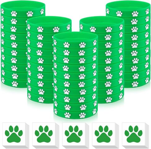 Soulchen 50 Pcs Paw Print Silicone Bracelets with 100pcs Dog Paw Sticker Rubber Wristbands for Birthday Puppy Animal Baby Shower Party Decorations Supplies Accessories Goodie Bag Favor(Blue) in Kuwait