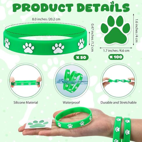 Soulchen 50 Pcs Paw Print Silicone Bracelets with 100pcs Dog Paw Sticker Rubber Wristbands for Birthday Puppy Animal Baby Shower Party Decorations Supplies Accessories Goodie Bag Favor(Blue) in Kuwait