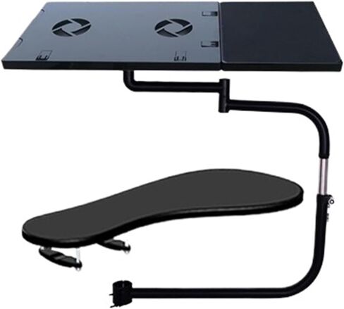 Multifunctional full-motion chair clamp laptop table stand with fan + square mouse pad + chair arm clamp mouse pad(Silver) in Saudi Arabia