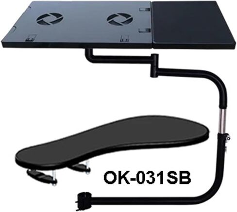 Multifunctional full-motion chair clamp laptop table stand with fan + square mouse pad + chair arm clamp mouse pad(Silver) in Saudi Arabia