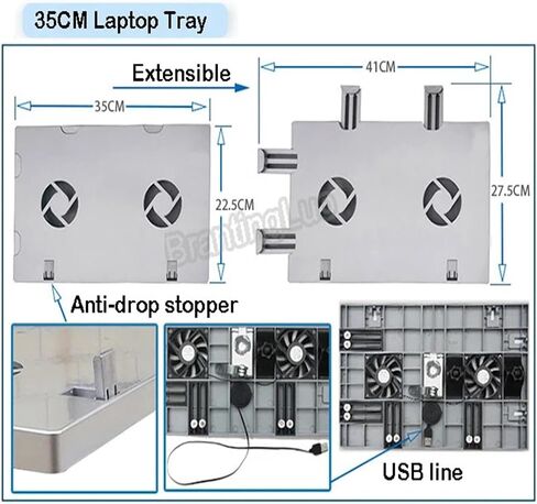 Multifunctional full-motion chair clamp laptop table stand with fan + square mouse pad + chair arm clamp mouse pad(Silver) in Saudi Arabia