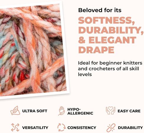 Mary Maxim Marvelous Chunky Yarn, 5 Weight, 2 Ply Bulky Yarn for Crocheting and Knitting, Ultra Soft Acrylic for Blankets, Sweaters and Home Decor, 1 Skein, 270 Yards, Sweet Stuff in Kuwait
