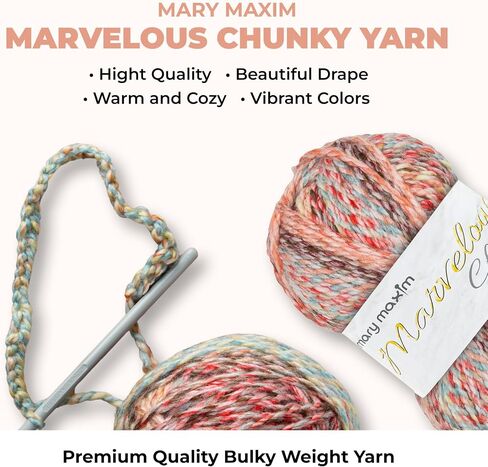 Mary Maxim Marvelous Chunky Yarn, 5 Weight, 2 Ply Bulky Yarn for Crocheting and Knitting, Ultra Soft Acrylic for Blankets, Sweaters and Home Decor, 1 Skein, 270 Yards, Sweet Stuff in Kuwait
