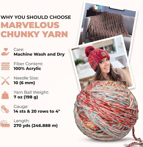 Mary Maxim Marvelous Chunky Yarn, 5 Weight, 2 Ply Bulky Yarn for Crocheting and Knitting, Ultra Soft Acrylic for Blankets, Sweaters and Home Decor, 1 Skein, 270 Yards, Sweet Stuff in Kuwait