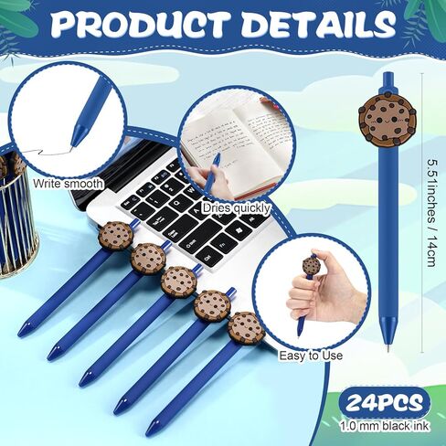 24 Pcs Cookie Blue Ballpoint Pen Bulk Retractable Writing Black Ink Pens Gift for Cookie Baby Shower Party Supplies Teacher Student School Birthday Decoration Party Supplies in Kuwait