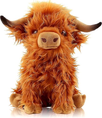 Highland Cow Stuffed Animal Toy, Cute Fluffy Highland Cow Plush Farm Cow Plushies Decor Gifts for Kids (Brown) in Saudi Arabia