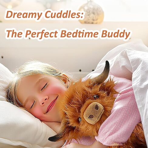 Highland Cow Stuffed Animal Toy, Cute Fluffy Highland Cow Plush Farm Cow Plushies Decor Gifts for Kids (Brown) in Saudi Arabia