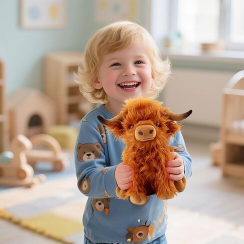 Highland Cow Stuffed Animal Toy, Cute Fluffy Highland Cow Plush Farm Cow Plushies Decor Gifts for Kids (Brown) in Saudi Arabia