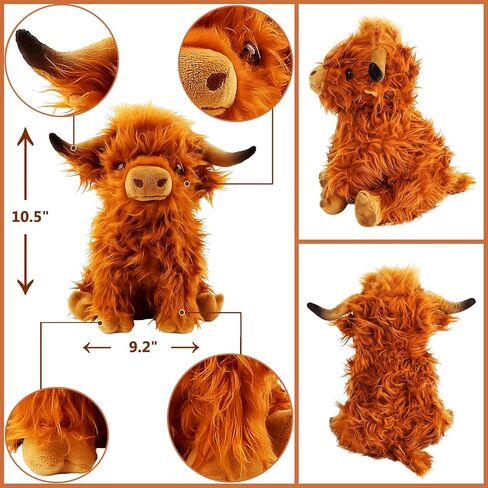 Highland Cow Stuffed Animal Toy, Cute Fluffy Highland Cow Plush Farm Cow Plushies Decor Gifts for Kids (Brown) in Saudi Arabia