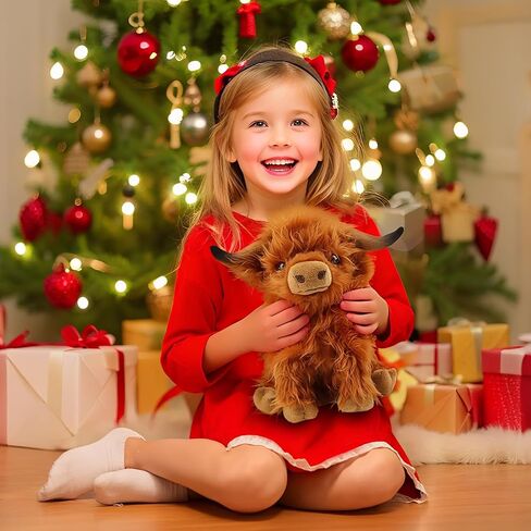 Highland Cow Stuffed Animal Toy, Cute Fluffy Highland Cow Plush Farm Cow Plushies Decor Gifts for Kids (Brown) in Saudi Arabia
