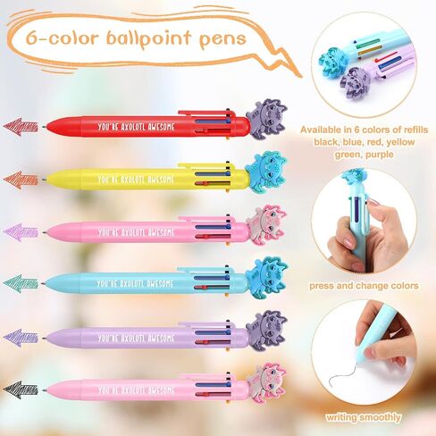 36 Pcs Axolotl Party Favors Ballpoint Pens Bulk 6 in 1 Multicolor Retractable Axolotl Pen School Supplies Goodie Bags Stuffers for Students Birthday Classroom Rewords Christmas in Saudi Arabia