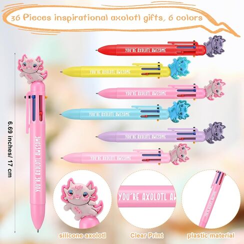 36 Pcs Axolotl Party Favors Ballpoint Pens Bulk 6 in 1 Multicolor Retractable Axolotl Pen School Supplies Goodie Bags Stuffers for Students Birthday Classroom Rewords Christmas in Saudi Arabia
