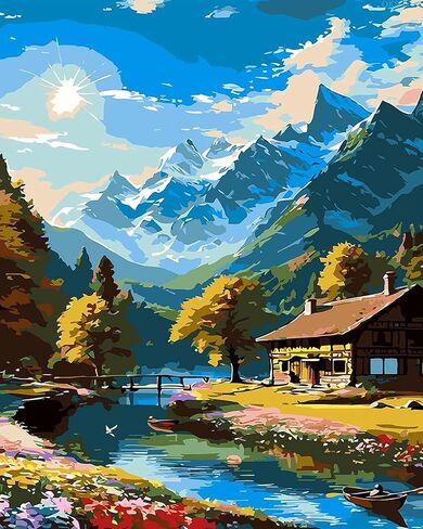 OKSGYTA Small Bridge Over Flowing Water Digital Painting for Adults, 40x50 Cm Digital Painting for Adults, Complete Canvas Kit, Numbered Adult Coloring, Paint by Numbers (Unframed) in Saudi Arabia