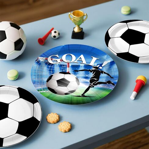 Soccer Birthday Party Decorations, All-in-1 Supplies Pack, Includes Plates and Napkins, Backdrop, Tablecloth, Balloon Kit for Blue Soccer Theme Party Decorations in Saudi Arabia