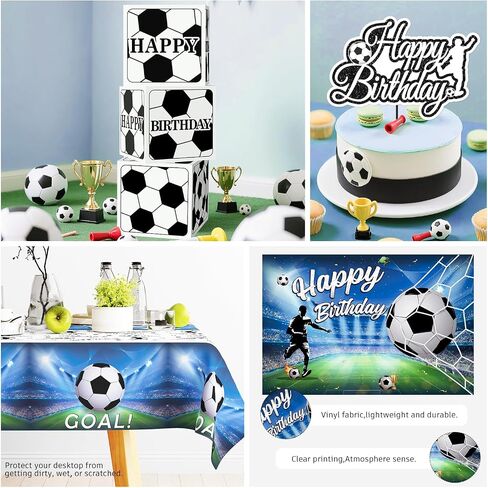 Soccer Birthday Party Decorations, All-in-1 Supplies Pack, Includes Plates and Napkins, Backdrop, Tablecloth, Balloon Kit for Blue Soccer Theme Party Decorations in Saudi Arabia