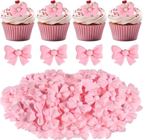 Bewudy 50Pcs Pink Bow Cupcake Toppers, Bowknot Cake Decorations Birthday Decorations for Theme Parties Bridal Engagement Wedding Baby Showers Birthday Party in Saudi Arabia