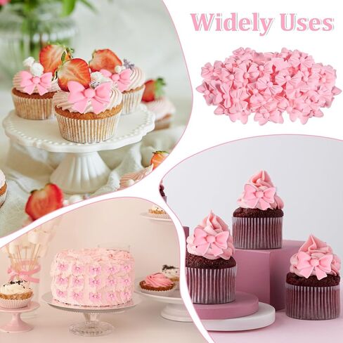 Bewudy 50Pcs Pink Bow Cupcake Toppers, Bowknot Cake Decorations Birthday Decorations for Theme Parties Bridal Engagement Wedding Baby Showers Birthday Party in Saudi Arabia