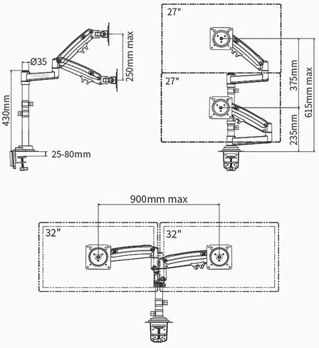 Desktop H180 + FP-2 gas spring arms suitable for 22"-32" monitor stand + 10"-17" laptop stand air pressure mounting bracket load 2-12kg in Saudi Arabia