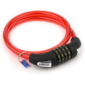 قفل الدراجة NO90 - قفل كابل الدراجة الملفوف ذو الأمان العالي 3 أقدام و4 أرقام قابلة لإعادة الضبط، 0.9 متر × 12 مم - عبوة واحدة (أحمر) in Kuwait