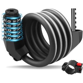 Bike Lock Cable Reflective, 5 Digit Resettable Combination with Mounting Bracket for Bicycles Scooters 5FT in Kuwait