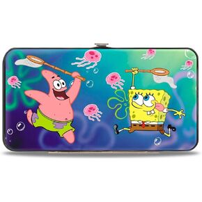 Nickelodeon unisex adults Buckle-down Hinge - Patrick Starfish & Spongebob Jellyfishing + Jellyfish Catch Pose Wallet, Spongebob Squarepants, 7 x 4 US