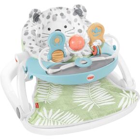 Fisher-Price Deluxe Sit-Me-Up Floor Seat with Toy Bar Snow Leopard, Portable Infant Chair with Tray