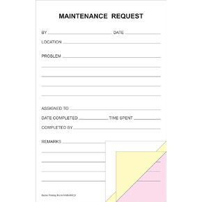 Maintenance Request Forms on 3 Part Carbonless Paper (Pack of 250)