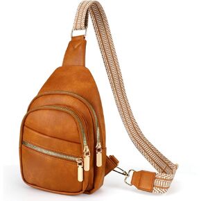 Crossbody Bags for Women, Faux Leather Fanny Pack Cross Body Bag, Small Sling Bag, Purses for Women Trendy-White&Brown