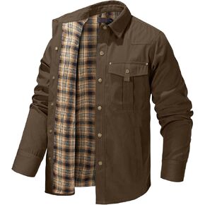 Mens Flannel Lined Lightwight Casual Snaps Plaid Shacket Shirt Jacket with Pockets in Kuwait