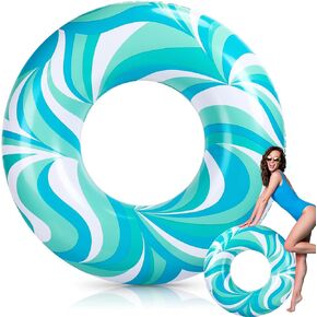 Large Swim Ring 39.37 Inches Pool Inner Tubes Water Ripple Print Ring Pool Float Green Blue White Float Tube Swimming Water Tube or Kids Adults Summer Pool Beach Party Supplies