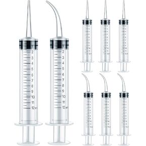 12 ml Plastic Syringes Set, Dental Syringe with Curved Tip and Straight Tip, Disposable Irrigation Syringe Mouthwash Cleaner for Oral Care, Animal Feeding, with Measurement (20 Pieces)