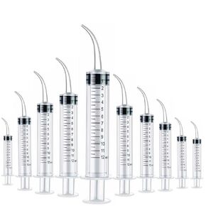 10 Pack Dental Syringes with Curved Tip Disposable Gradient Dental Irrigation Syringes for Oral Dental Care Tonsil Stone Removal, Laboratory, Feeding Small Pets Curved Measurable