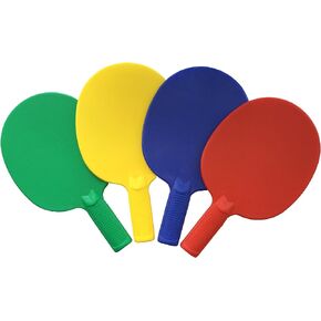 Plastic Ping Pong Paddles - Complete Set of 4 Durable Multi-Color, Blue, Red, Green, Yellow Paddles for Kids or Outdoor Tables at Camp, Vacation, Rec Centers. Textured for Easy Grip and Light Spin.