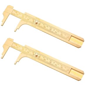 2 Pcs Brass Vernier Caliper Pocket Caliper Handy Caliper Measuring Mini Tool Double Scale Sliding Gauge Metal Pocket Ruler for Bead Wire Jewels Rings Measurement(Simple Style)
