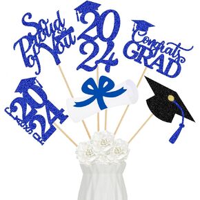 Blue 2024 Graduation Centerpiece Sticks Graduation Party Centerpieces for Tables 2024, Graduation Table Toppers 2024 Blue Class of 2024 Graduation Table Centerpieces Decorations - 24Pcs