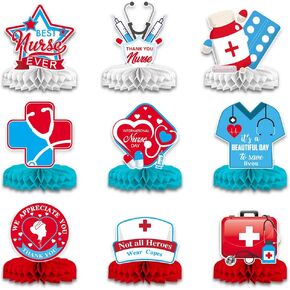 9 PCS Nurse Honeycomb Centerpieces Nurses Appreciation Week Honeycomb Table Centerpiece Nurse Day Table Toppers for Nurses Graduation Party Decorations 2024 Grad Party Favor Supplies