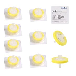 10PCS Syringe Filter PES Hydrophilic Filtration Sterile Lab Filters 0.22μm 25mm Membrane Diameter Individually Packed Yellow