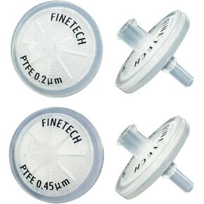 Hydrophobic PTFE Syringe Filters 25mm Diameter 0.45μm Pore Size for Laboratory Filtration by Finetech (Pack of 20) Made in Taiwan (PTFE Hydrophobic 25mm 0.45um, 20)