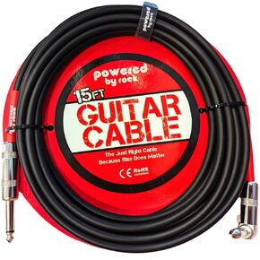 15ft Guitar Cable for Electric Guitar & Bass - Crystal Clear Instrument Cable & Tangle Free - 1/4 Inch Male to Male Inputs with a Right Angle Jack On One End to Secure Your Amp Cord