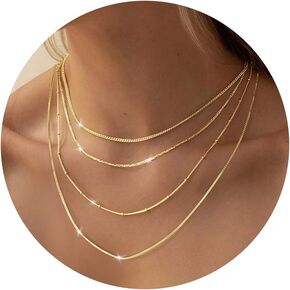 Sterling Silver Herringbone Choker Necklace for Women, Dainty Satellite Figaro Silver Necklace for Women Thin Layered Chunky Snake Chain Necklaces Set Jewelry for Teen Girl Gifts